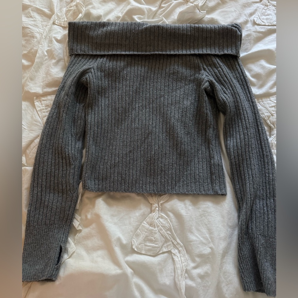 Offline Aerie Gray Off-Shoulder Ribbed Sweater